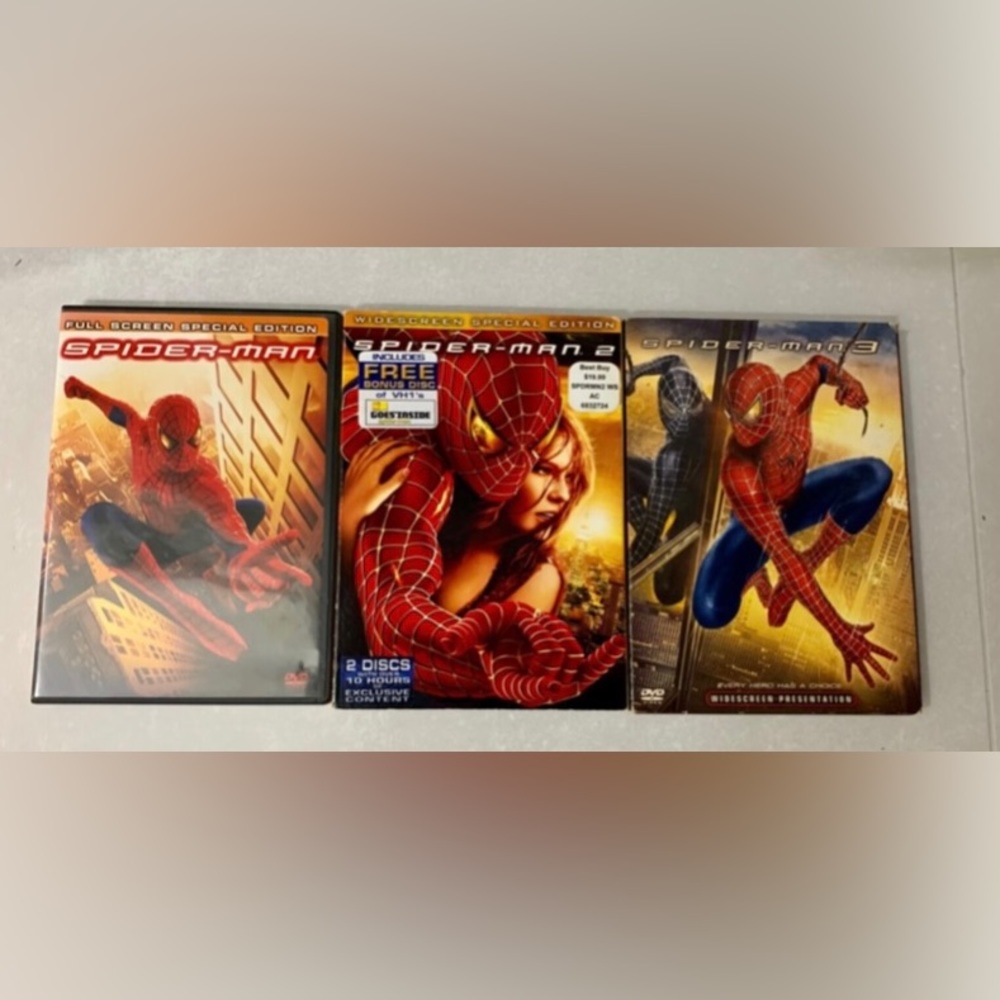Lot of 3 Spiderman DVD's Spider-Man 1, Spider-Man 2, & Spider-Man 3…MINT